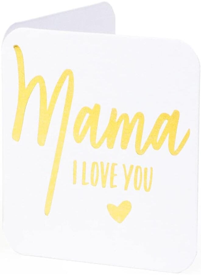 Ym Sketch YM Sketch Greeting Card Blank - Mama I Love you | Round Edge Square 6.5 x6.5 cm | Luxury Gold Foil Emboss on White 