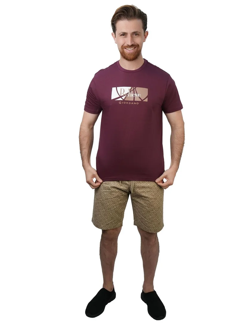 GIORDANO  Men's Slim Fit Cotton Jersey Message Print Tee for Men | Best Price UAE