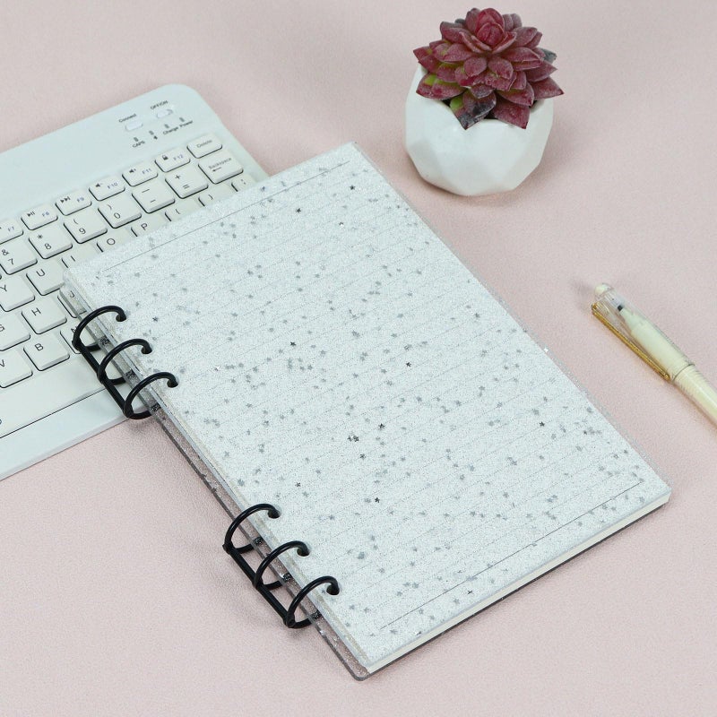 MultiBey A5 Binder 6-Ring Glitter Acrylic Notebook Cover, Black Metal Round Ring with 45 Sheets Lined Inner Papers, A5 Loose Leaf Personal Planner Binder - Image 5
