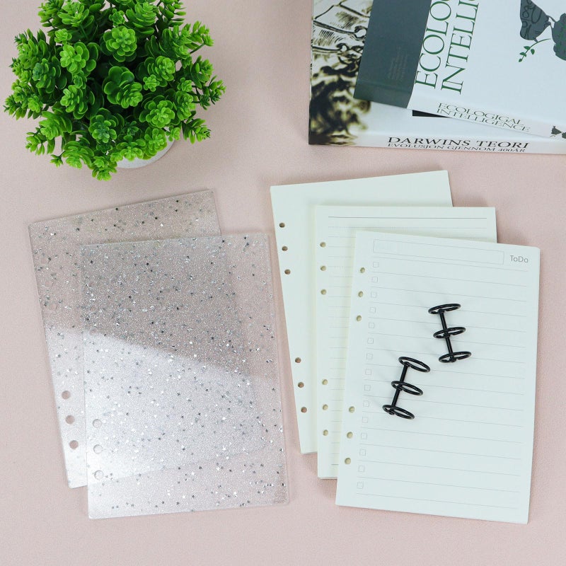 MultiBey A5 Binder 6-Ring Glitter Acrylic Notebook Cover, Black Metal Round Ring with 45 Sheets Lined Inner Papers, A5 Loose Leaf Personal Planner Binder - Image 4