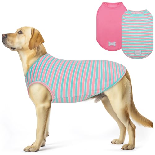 KYEESE 2Pack Dog Shirt Soft Striped Dogs T Shirts Lightweight Pet Tank Top Sleeveless Dog Shirt for Large Dogs Stretchy Comfortable Pet Vest Pink 3XL - Image 1
