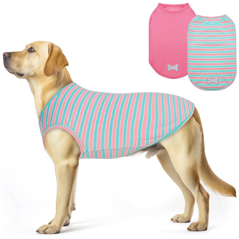 KYEESE 2Pack Dog Shirt Soft Striped Dogs T Shirts Lightweight Pet Tank Top Sleeveless Dog Shirt for Large Dogs Stretchy Comfortable Pet Vest Pink 3XL - Image 2