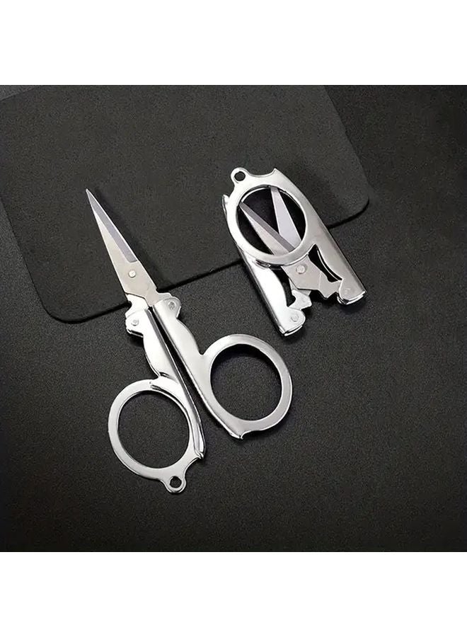 مقص فضي صغير متين للاستخدام الشاق بشفرات حادة وقابل للطي ومحمول ومدمار، مثالي لأعمال DIY والسفر - Image 1