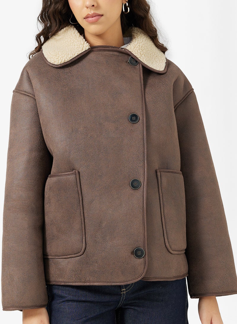 Ginger PU Jacket with Borge Detail - Image 3