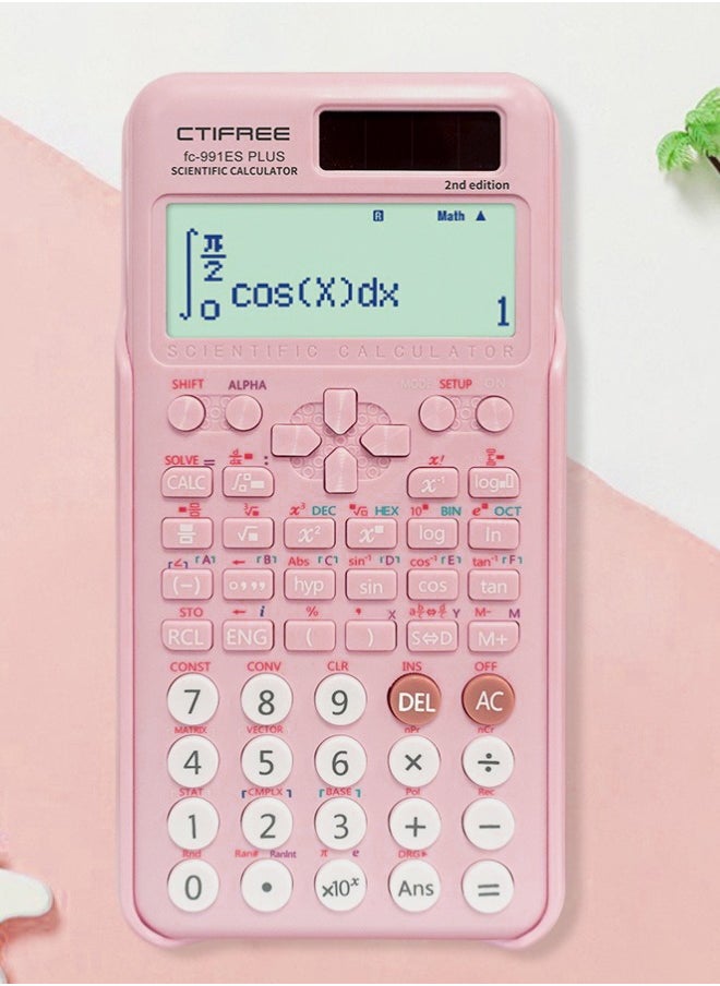CTIFREE CTIFREE Pink Scientific Calculator (Fx991 Es Plus 2nd Gen) - 417 Functions Solar/Battery Dual Power For Students, School & College Natural Display Pink  - Image 2