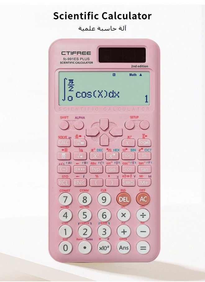 CTIFREE CTIFREE Pink Scientific Calculator (Fx991 Es Plus 2nd Gen) - 417 Functions Solar/Battery Dual Power For Students, School & College Natural Display Pink  - Image 1