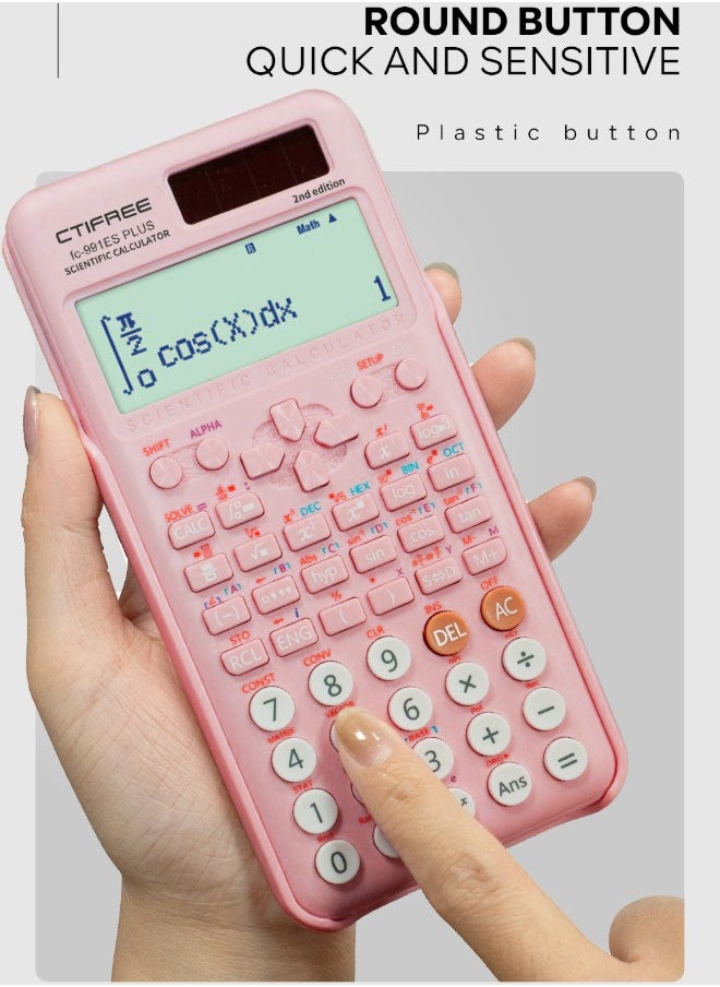 CTIFREE CTIFREE Pink Scientific Calculator (Fx991 Es Plus 2nd Gen) - 417 Functions Solar/Battery Dual Power For Students, School & College Natural Display Pink  - Image 4