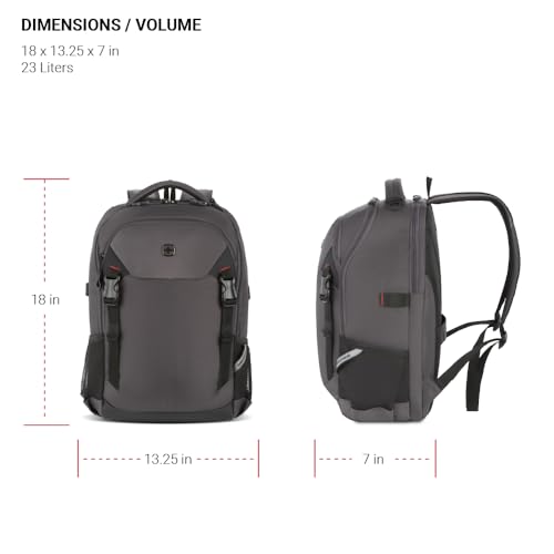 SWISSGEAR حقيبة ظهر لابتوب سويس جير سيفيك برو، رمادي، 18"x13.25"x7" - Image 5