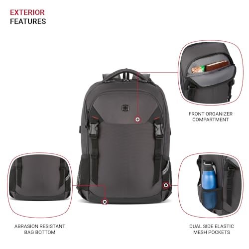 SWISSGEAR حقيبة ظهر لابتوب سويس جير سيفيك برو، رمادي، 18"x13.25"x7" - Image 3