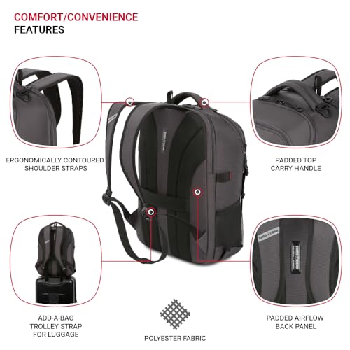 SWISSGEAR حقيبة ظهر لابتوب سويس جير سيفيك برو، رمادي، 18"x13.25"x7" - Image 2