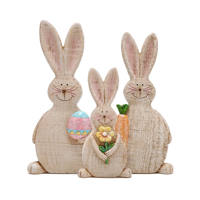 Hodao Set of 3 Easter Bunny Decorations Spring Rabbit Decors Figurines Tabletopper Decorations for Party Home Holiday Cute Bunny Easter Day Decor - Image 1