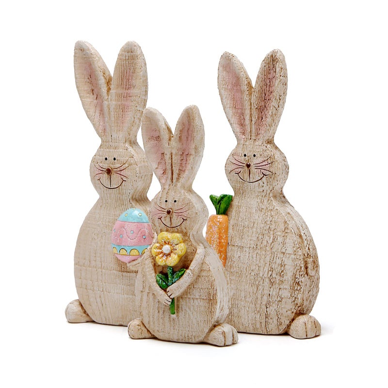 Hodao Set of 3 Easter Bunny Decorations Spring Rabbit Decors Figurines Tabletopper Decorations for Party Home Holiday Cute Bunny Easter Day Decor - Image 2