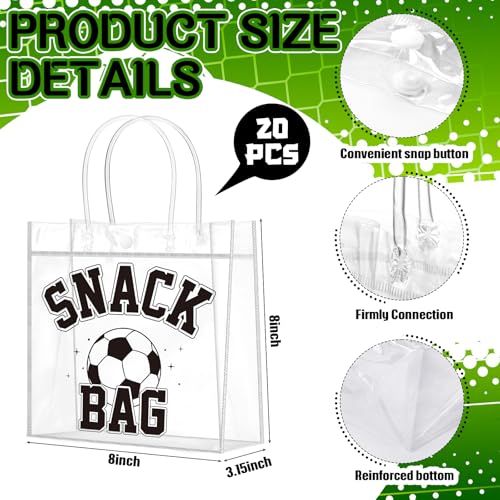 Wesnoy 20 Pcs Black Soccer Snack Bags with Handles Reusable Soccer Goodie Bags for Team Candy Birthday Party Supplies 8 x 8 x 315 - Image 3