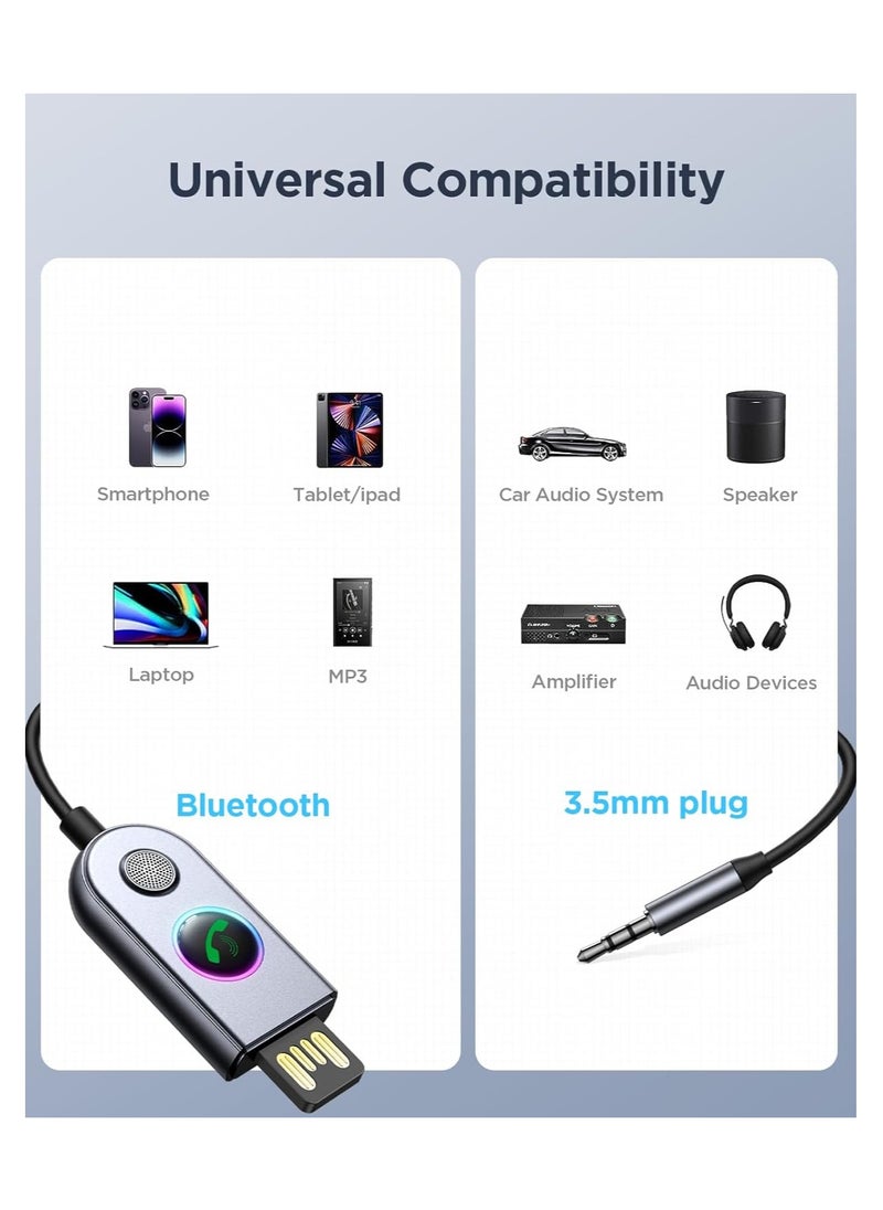 SYOSI - Bluetooth 5.3 Receiver for Car ENC Noise Cancelling AUX Bluetooth Adapter for Car 3.5mm Jack Kit with Built-in Microphone Aux Input for Car Speaker Hands-Free Call Home Stereo - Image 1