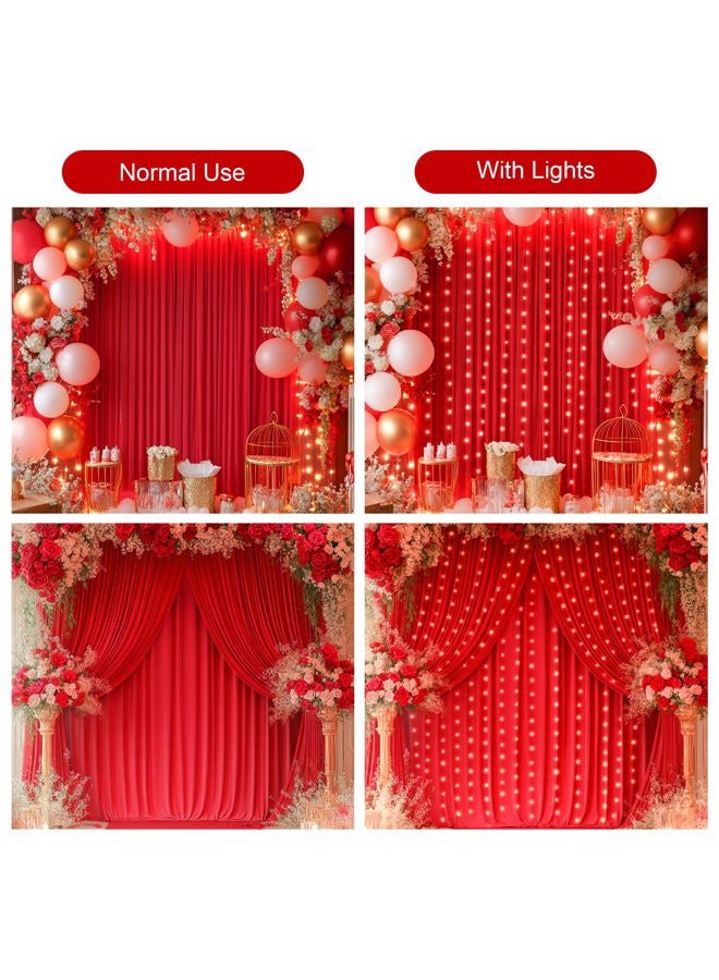 PARTISKY Red Backdrop Curtains with Lights for Parties,10x10FT Wrinkle Free Red Photo Backdrop Curtains for Wedding Baby Shower Birthday Ceremony Reception New Year Decorations-5ft x 10ft,2 Panels - Image 3