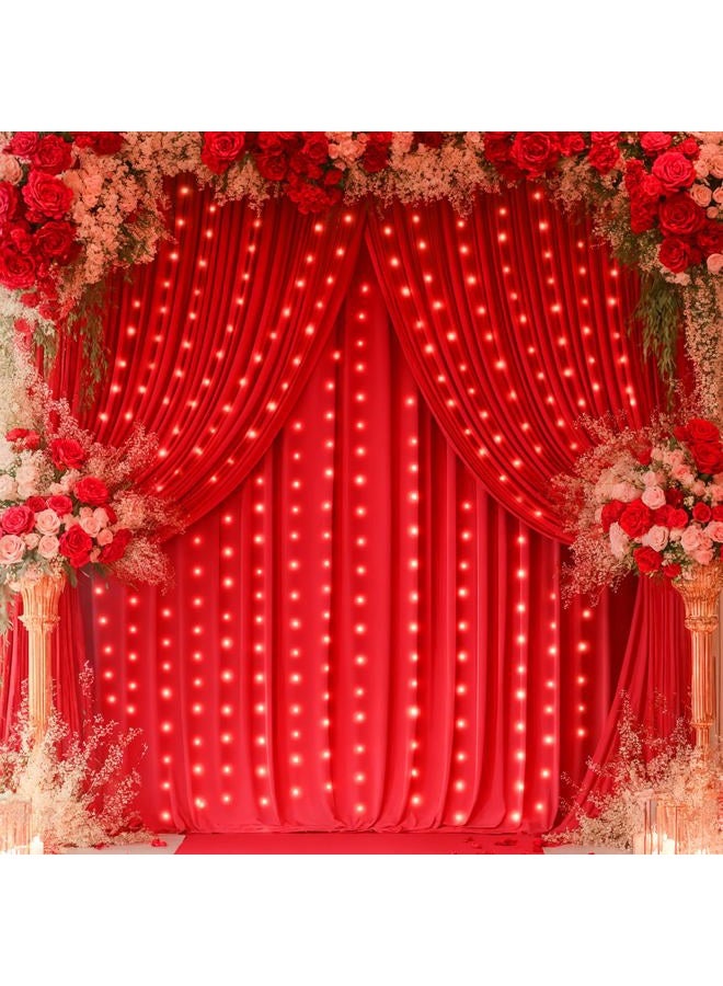 PARTISKY Red Backdrop Curtains with Lights for Parties,10x10FT Wrinkle Free Red Photo Backdrop Curtains for Wedding Baby Shower Birthday Ceremony Reception New Year Decorations-5ft x 10ft,2 Panels - Image 1
