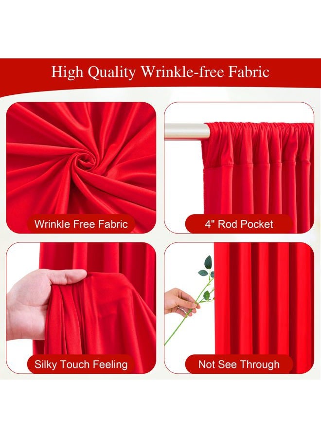 PARTISKY Red Backdrop Curtains with Lights for Parties,10x10FT Wrinkle Free Red Photo Backdrop Curtains for Wedding Baby Shower Birthday Ceremony Reception New Year Decorations-5ft x 10ft,2 Panels - Image 2
