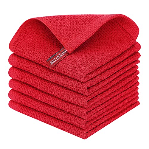 Homaxy 100% Cotton Waffle Weave Kitchen Dish Cloths, Ultra Soft Absorbent Quick Drying Dish Towels, 12 x 12 Inches, 6-Pack, Red - Image 1