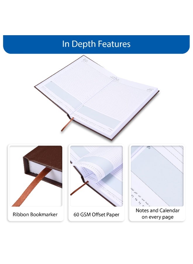 FIS 2026 A4 Diary, 210x297mm Size, Hard Cover Vinyl, 1 Day a Page Format, 60gsm White Paper, English/Arabic, Chocolate Cover-FSDI41AE26CH - Image 5