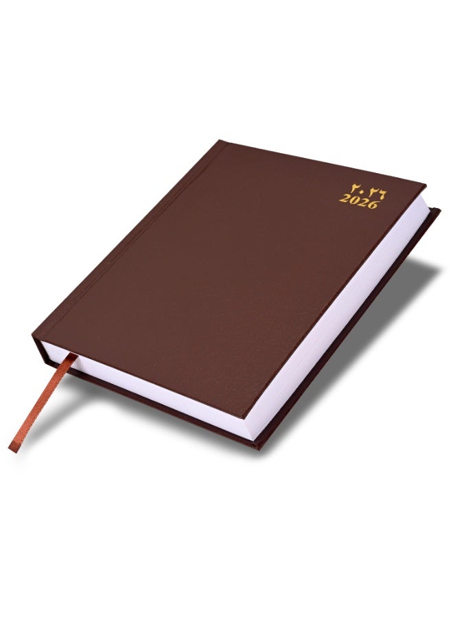 FIS 2026 A4 Diary, 210x297mm Size, Hard Cover Vinyl, 1 Day a Page Format, 60gsm White Paper, English/Arabic, Chocolate Cover-FSDI41AE26CH - Image 1