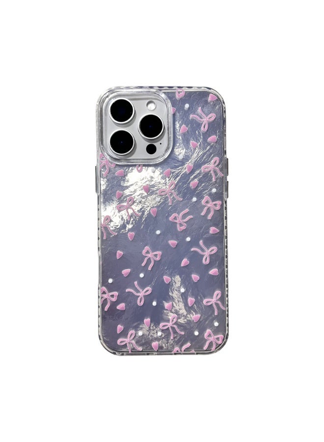 NIBEMINENT Pink Bow Love Heart Protective TPU Case Cover For iPhone 14 Plus Clear - Image 2