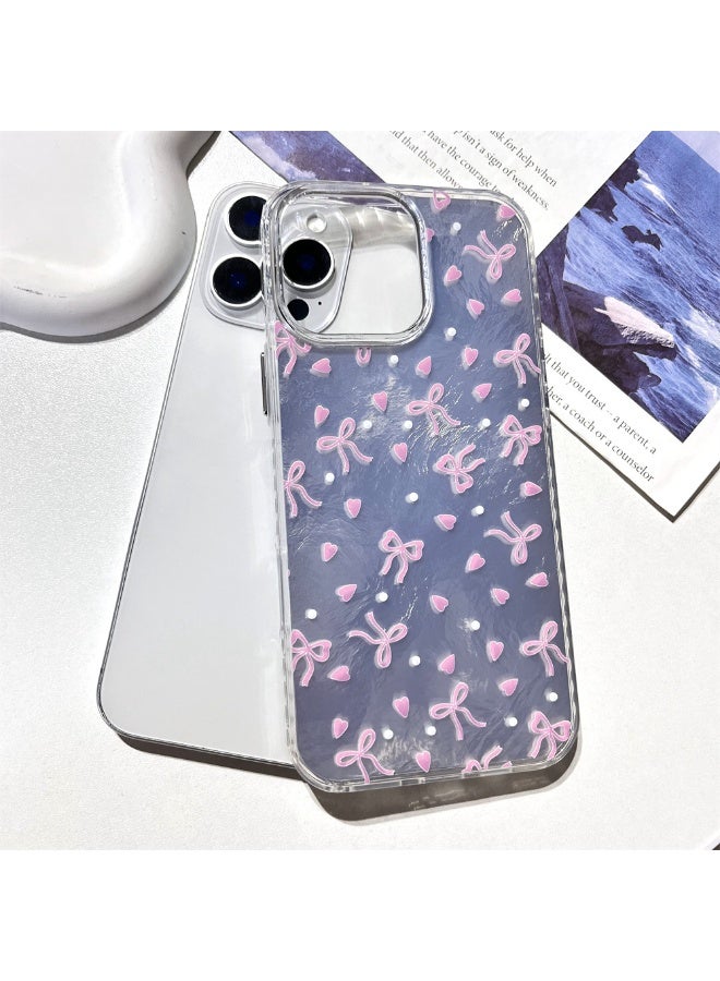 NIBEMINENT Pink Bow Love Heart Protective TPU Case Cover For iPhone 14 Plus Clear - Image 1