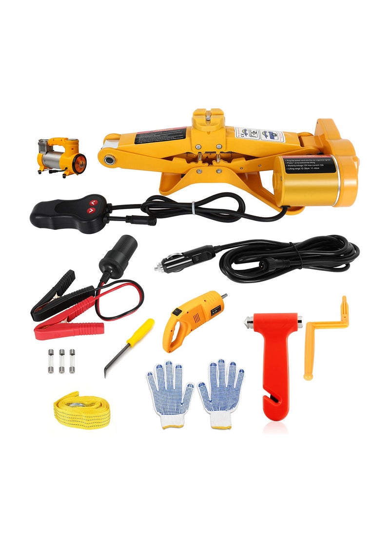 3XR Electric Scissor Jack 3 Ton Car Jack Tire Repair Kit 12V/15A With Air Compressor And Tire Wrench Set  - Image 2
