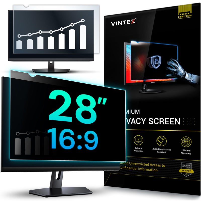 VINTEZ 28 Inch 169 Privacy Screen for Computer Monitor and Laptop Anti Glare Protector Film Blue Light Filter Eye Protection Computer Screen Privacy Shield 1 Pack