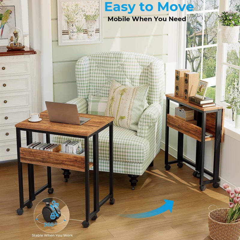 GreenForest Folding Desk Small Rolling Desk with Storage Shelf, 24.8 inch Foldable Computer Desk with Wheels for Small Space, Easy Assembly,Walnut - Image 3