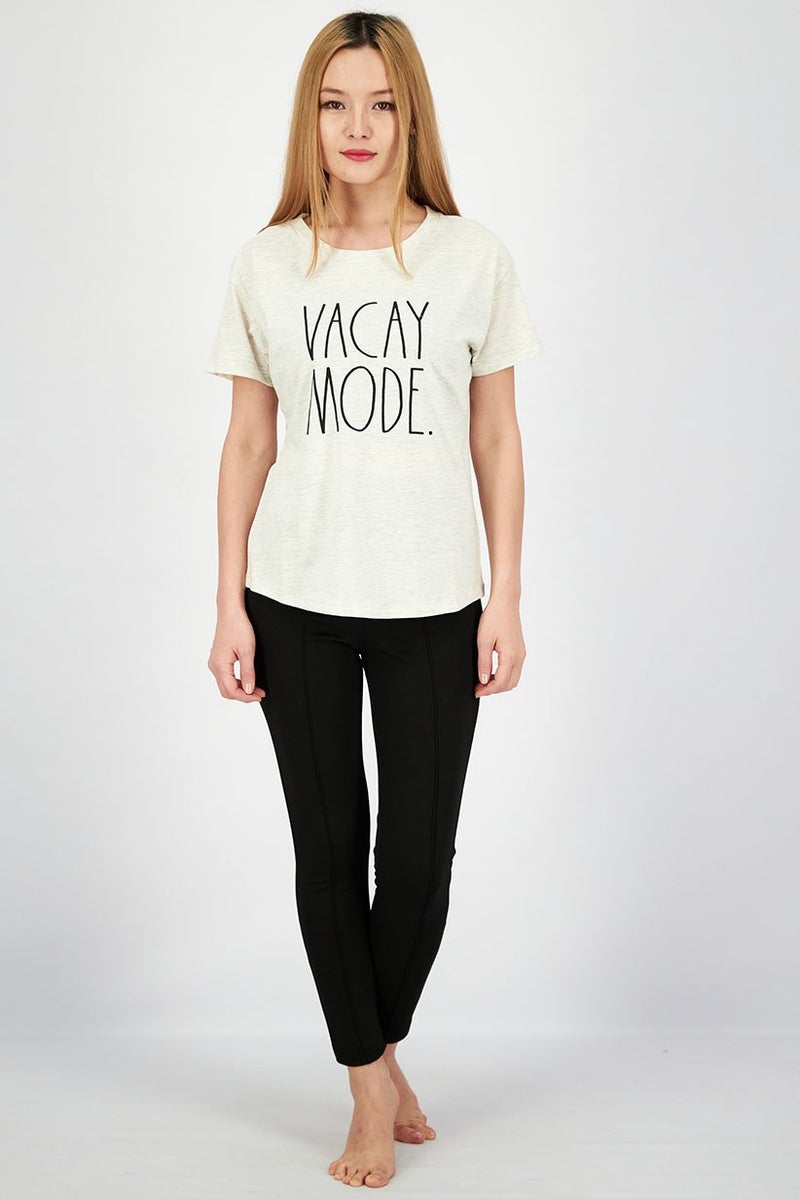 Rae Dunn Women Crew Neck Short Sleeve Textured Print T-shirt, Beige - Image 3
