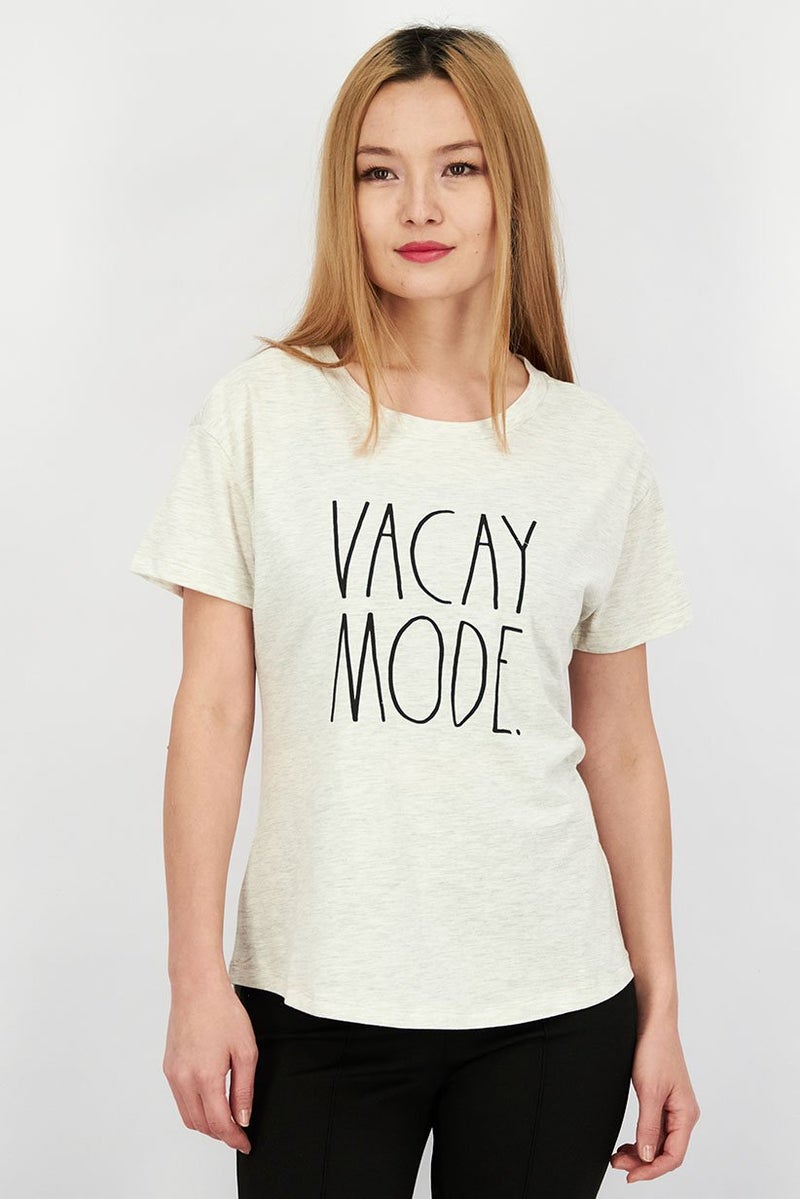 Rae Dunn Women Crew Neck Short Sleeve Textured Print T-shirt, Beige - Image 1