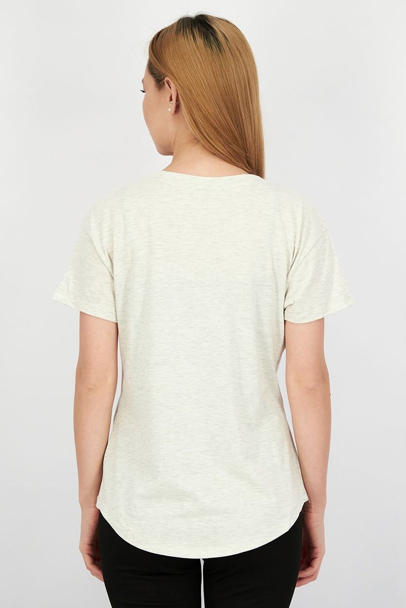 Rae Dunn Women Crew Neck Short Sleeve Textured Print T-shirt, Beige - Image 4