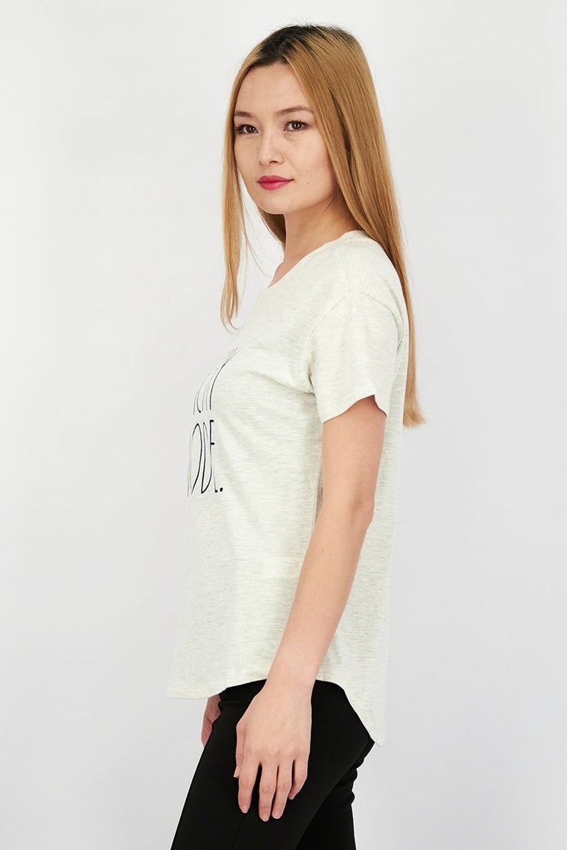 Rae Dunn Women Crew Neck Short Sleeve Textured Print T-shirt, Beige - Image 4