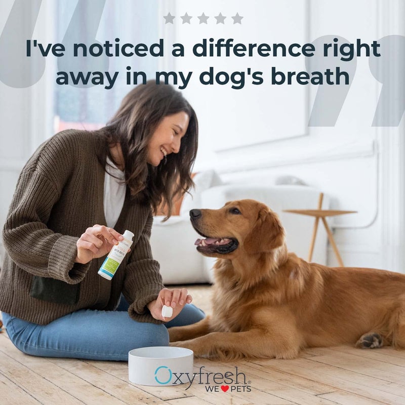 Oxyfresh طقم العناية بأسنان الحيوانات الأليفة من أوكسي فريش - حل سهل لتنفس منعش، وتنظيف الأسنان، والتحكم في اللويحات والجير - معجون أسنان للحيوانات الأليفة 1 أونصة + مضاف ماء 3 أونصات + 3 فرش كبيرة - Image 4