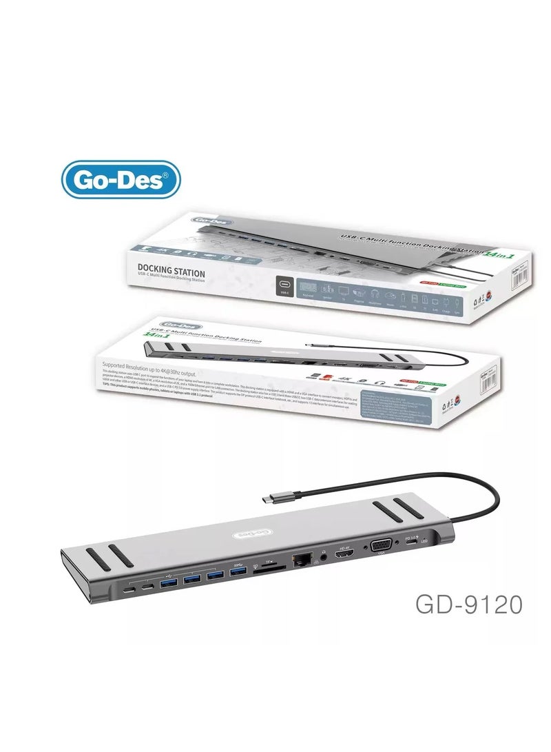 جو-ديز محطة إرساء Go-des 14 في 1 USB C من النوع C باللون الفضي - Image 2