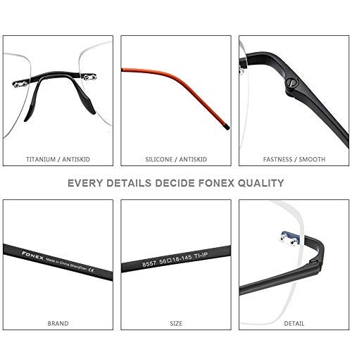 FONEX Titanium Glasses Frame Men,Rimless Square Eyeglasses Frameless Myopia Optical Eyewear 8557 (Grey) - Image 3