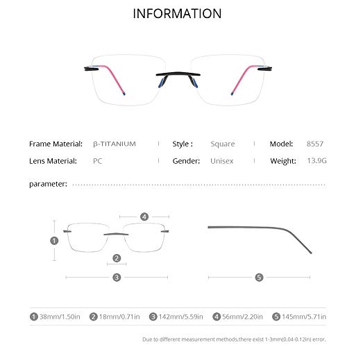 FONEX Titanium Glasses Frame Men,Rimless Square Eyeglasses Frameless Myopia Optical Eyewear 8557 (Grey) - Image 2