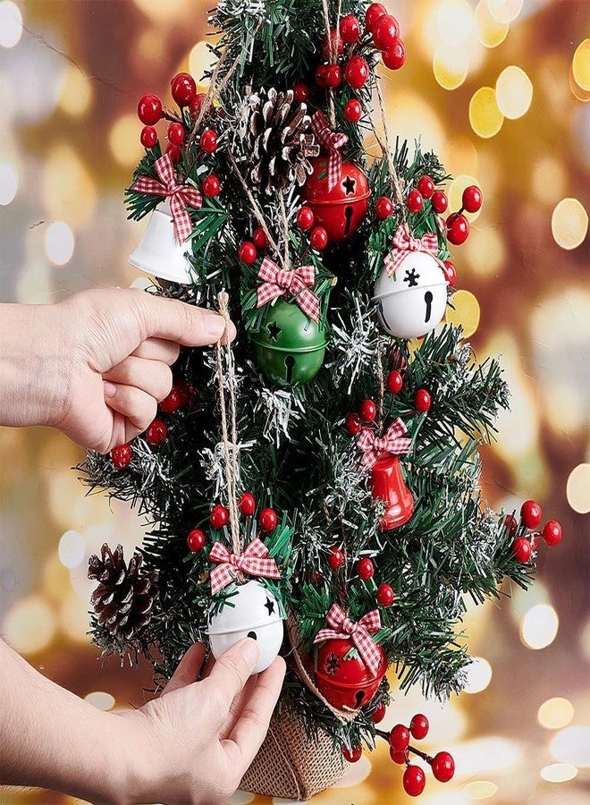 MACLARONX Christmas Jingle Bells, 2.2" Metal Decorative Bells Star Cutouts Xmas Tree Ornaments for Wreath Holiday Crafts Rustic Home Hanging Decor, Big Size, Red White Green (Mix 6 Pcs) - Image 3