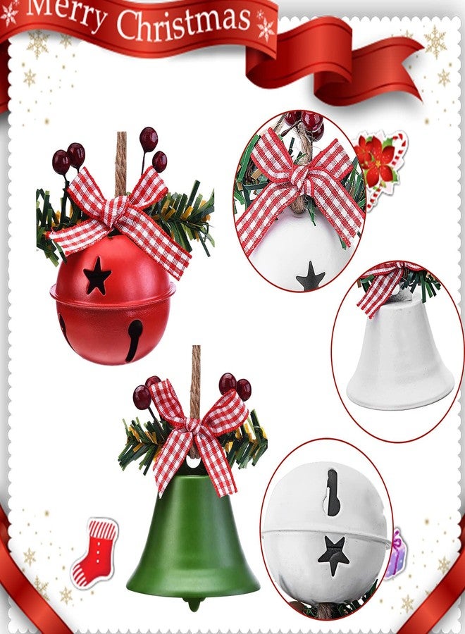 MACLARONX Christmas Jingle Bells, 2.2" Metal Decorative Bells Star Cutouts Xmas Tree Ornaments for Wreath Holiday Crafts Rustic Home Hanging Decor, Big Size, Red White Green (Mix 6 Pcs) - Image 5
