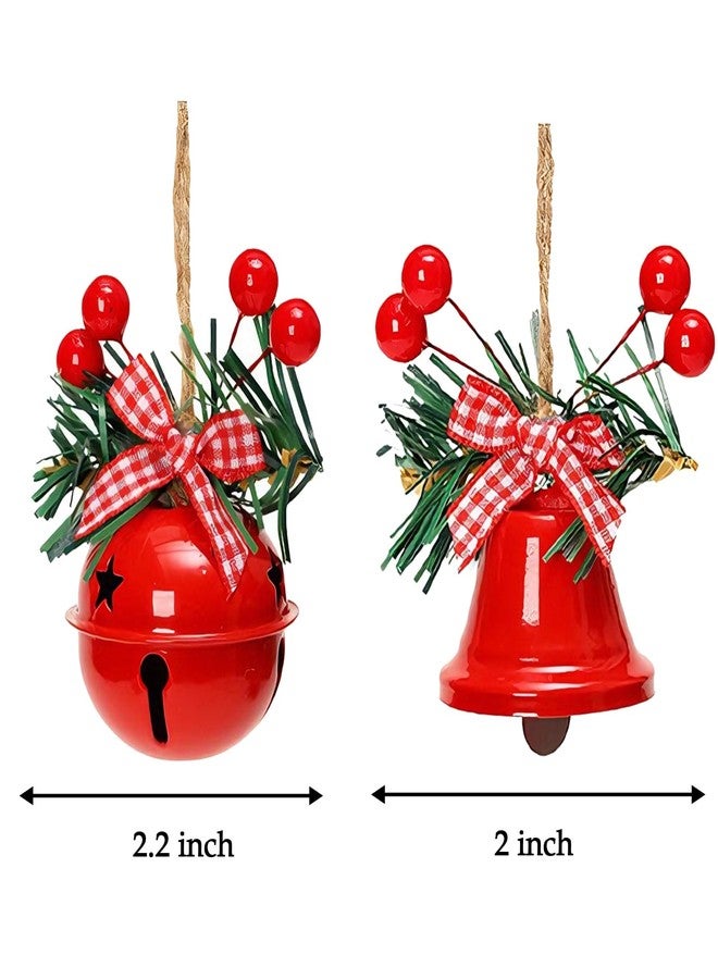 MACLARONX Christmas Jingle Bells, 2.2" Metal Decorative Bells Star Cutouts Xmas Tree Ornaments for Wreath Holiday Crafts Rustic Home Hanging Decor, Big Size, Red White Green (Mix 6 Pcs) - Image 4