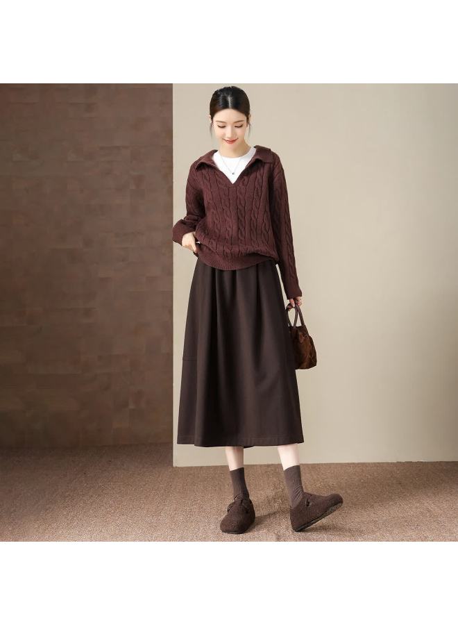 Dme winter Relaxed Elastic Waist A-line Skirt Warm Starry Wool Women's Skirt - Image 2