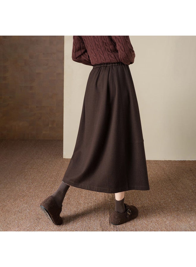 Dme winter Relaxed Elastic Waist A-line Skirt Warm Starry Wool Women's Skirt - Image 5