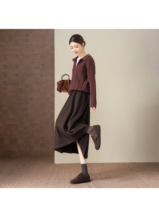 Dme winter Relaxed Elastic Waist A-line Skirt Warm Starry Wool Women's Skirt - Image 4