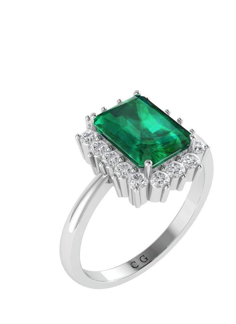 Capri Gold Diana Emerald-Cut Emerald and Sparkling Diamond Ring in 18K White Gold  - Image 2