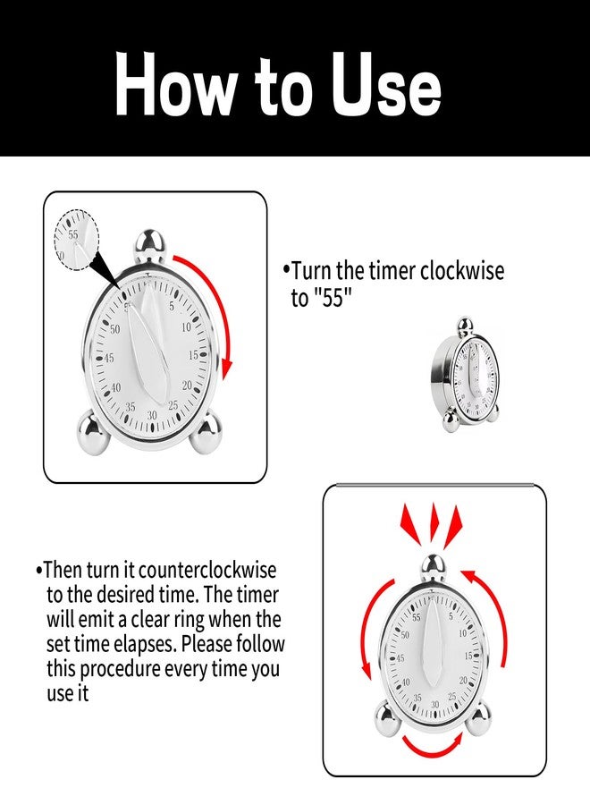 يافيجي مؤقت مطبخ لكبار السن، مؤقت ميكانيكي للطبخ لمدة 60 دقيقة، منبه عالٍ للطبخ والخبز، لا يحتاج إلى بطاريات، مؤقت مرئي، مثالي لإدارة المطبخ، توقيت دقيق للطبخ، عبوة واحدة - Image 2