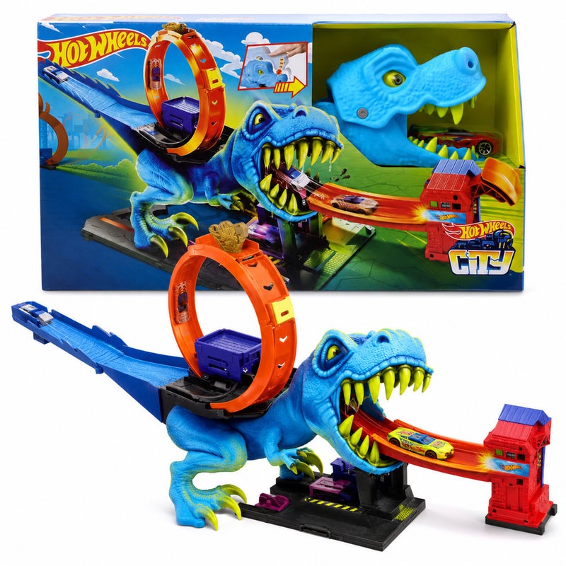 Hot Wheels City T-Rex Chomp Down Track Set with 1 Car - HKX42 - Image 1