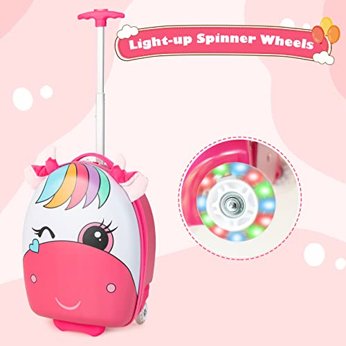 Olakids Kids Luggage, 16’’ Carry On Rolling Suitcase for Girls Boys with LED Flashing Spinner Wheels, Travel Trolley Hardside Case for Toddlers (Pink Pony) - Image 3