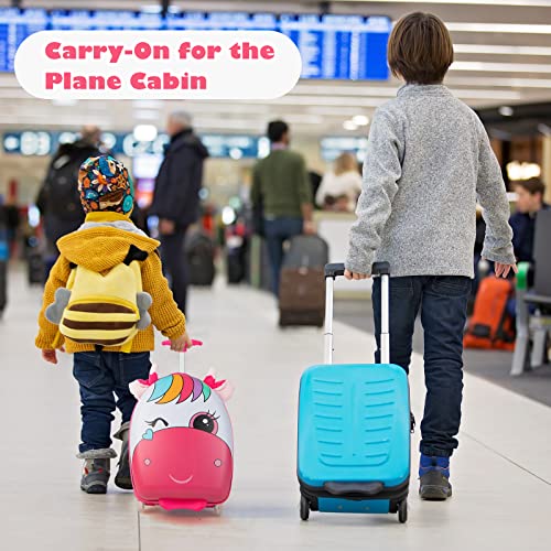 Olakids Kids Luggage, 16’’ Carry On Rolling Suitcase for Girls Boys with LED Flashing Spinner Wheels, Travel Trolley Hardside Case for Toddlers (Pink Pony) - Image 2