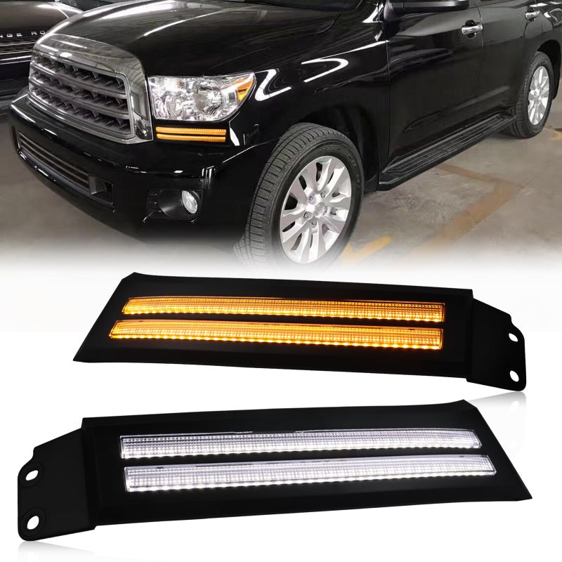 PGTOPONE Switchback WhiteAmber LED Front Side Marker Headlight DRL Amber Sequential Turn Signal light Feature Compatible with Toyota Tundra 20072013 Sequoia 20082017 Replacement Bumper Trim