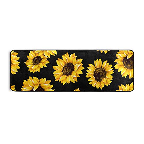 senya Sunflower Black Kitchen Rugs Non-Slip Soft Doormats Bath Carpet Floor Runner Area Rugs for Home Dining Living Room Bedroom 72" X 24" - Image 4